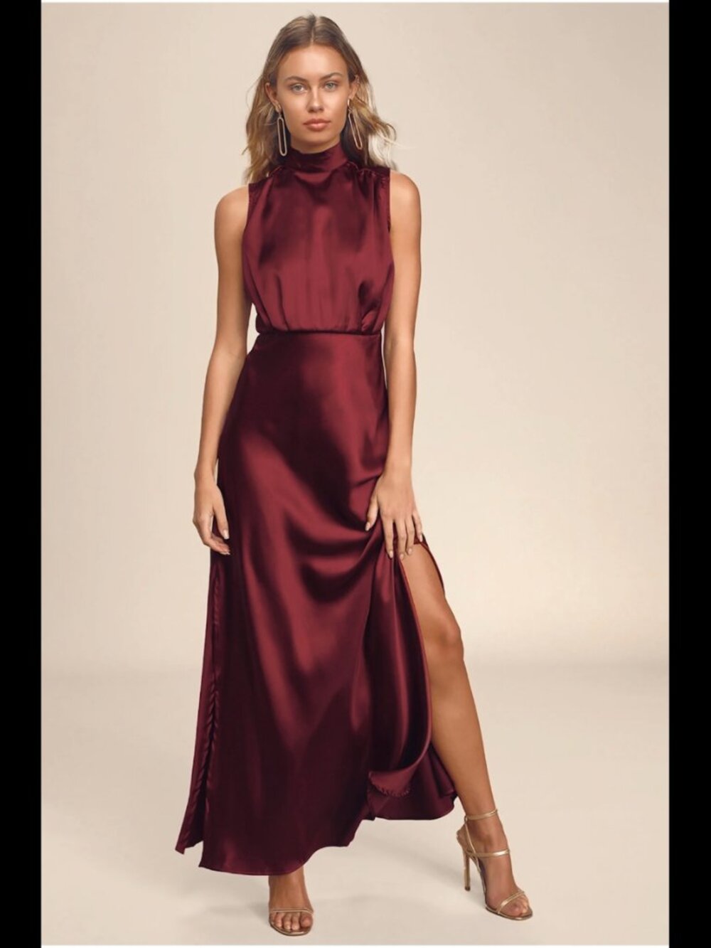 Lulus Classic Elegance Wine Satin Maxi Dress